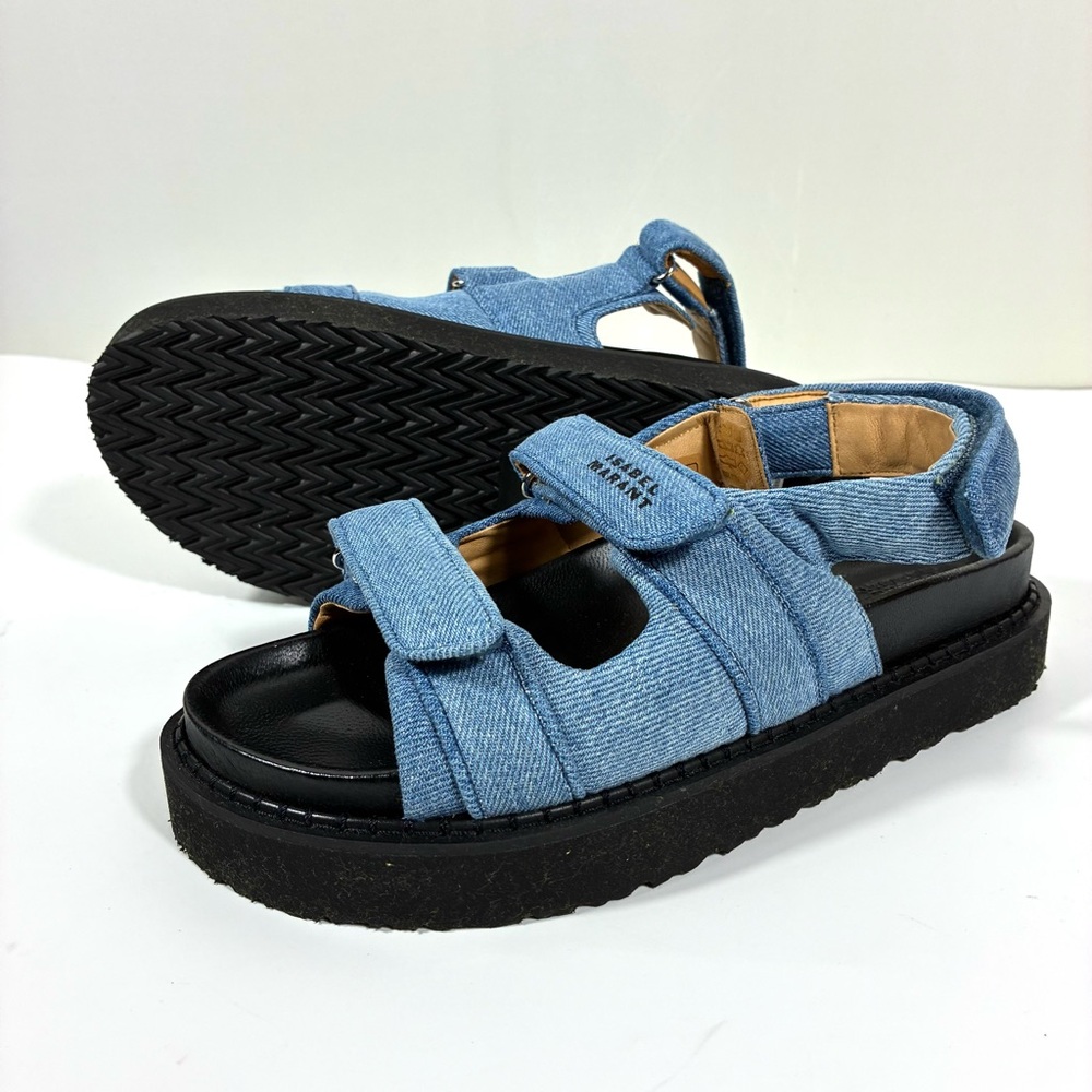 Isabel Marant Madee Platform Sandals Denim Light Blue 40 9 NEW Flat - Picture 11 of 17